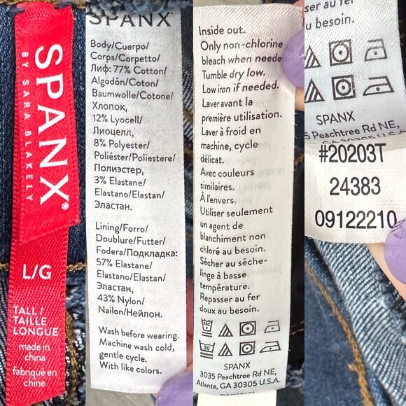 Spanx Distressed Denim Leggings Release Hem Skinny Jeans in Medium Wash Size LT - Picture 3 of 16